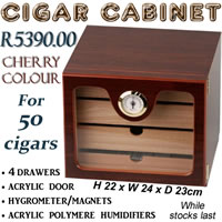 Cigar cabinet cherry color • acrylic door • 4 drawers